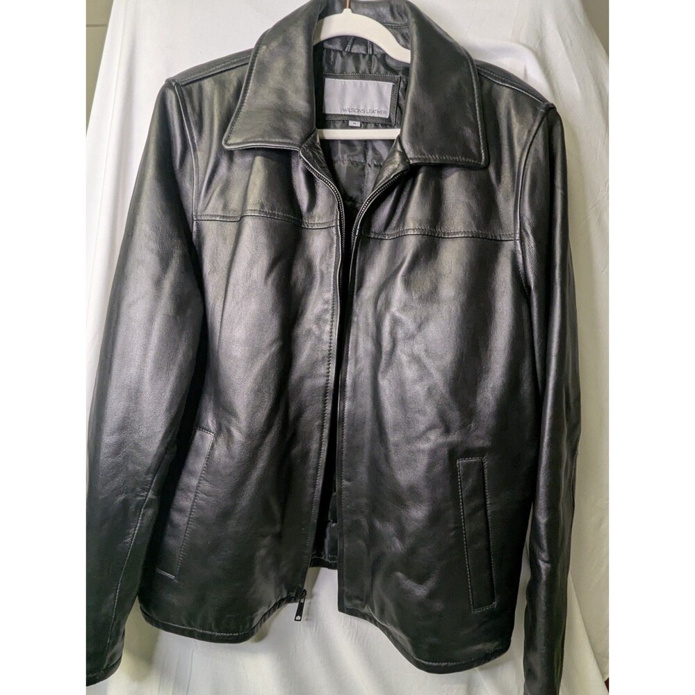 Wilsons Black Genuine Leather Jacket Zip Up Quilted lining Women’s Size Medium